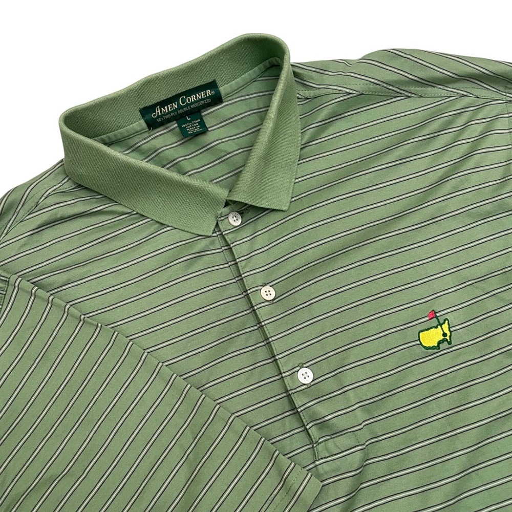 Masters Golf Amen Corner Pima Cotton Polo Shirt Men's Large Striped Green